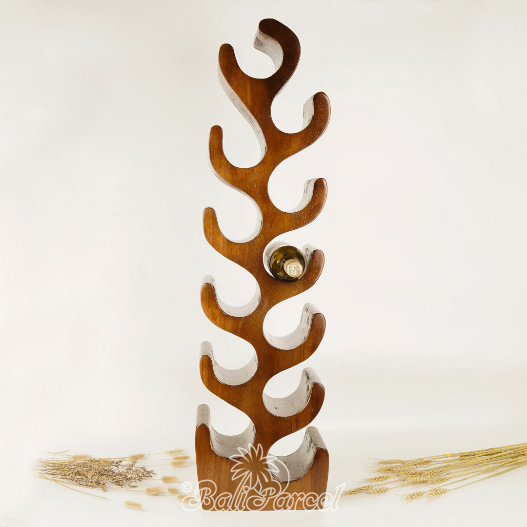Wooden Rack Bottle Holder, Handmade From Suar Wood
