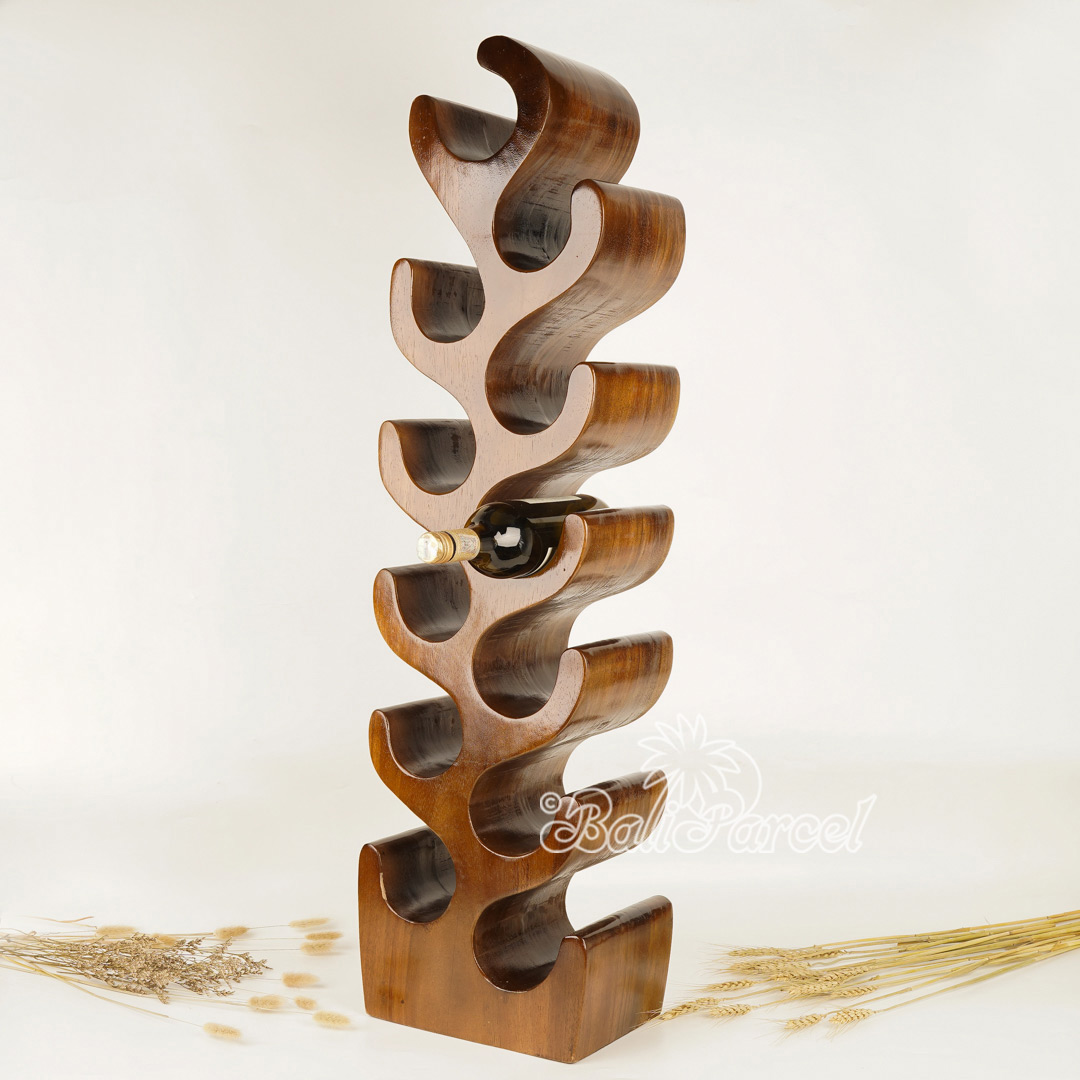 Wooden Rack Bottle Holder, Handmade From Suar Wood