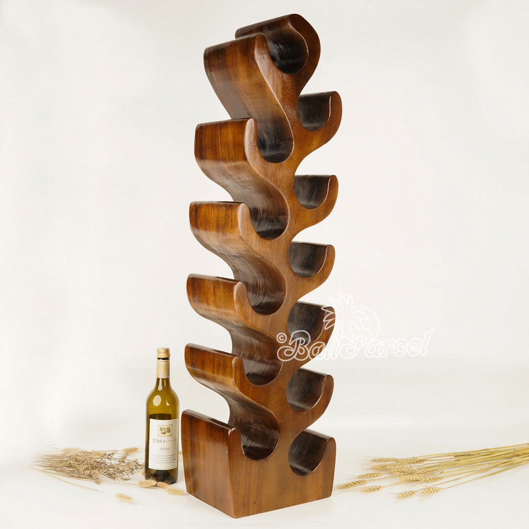 Wooden Rack Bottle Holder, Handmade From Suar Wood