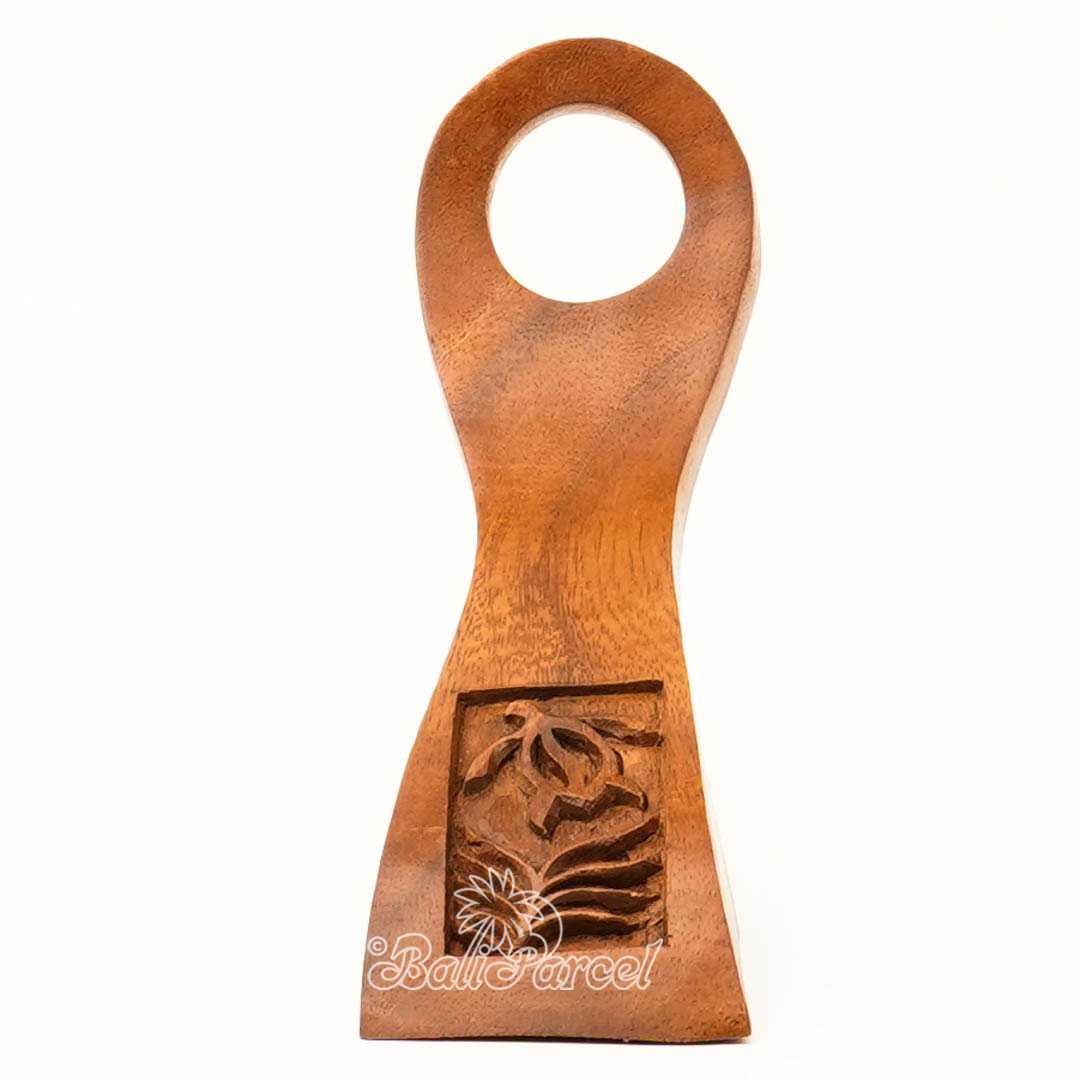 Wooden Wine Bottle Holder With Turtle Carving, Handcarved From Suar Wood