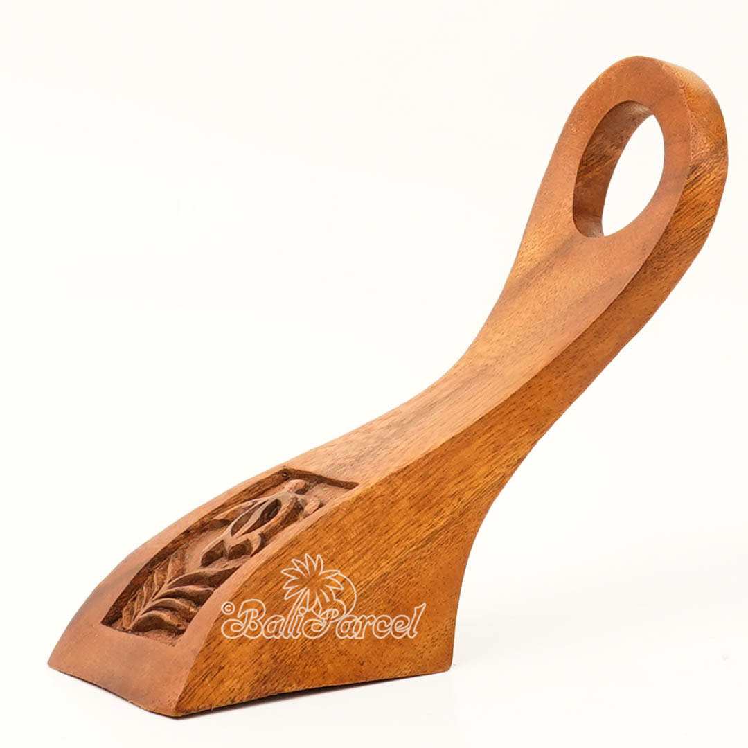 Wooden Wine Bottle Holder With Turtle Carving, Handcarved From Suar Wood