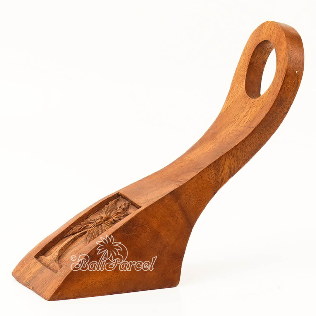 Wooden Wine Bottle Holder With Coconut Tree Carving, Handcarved From Suar Wood