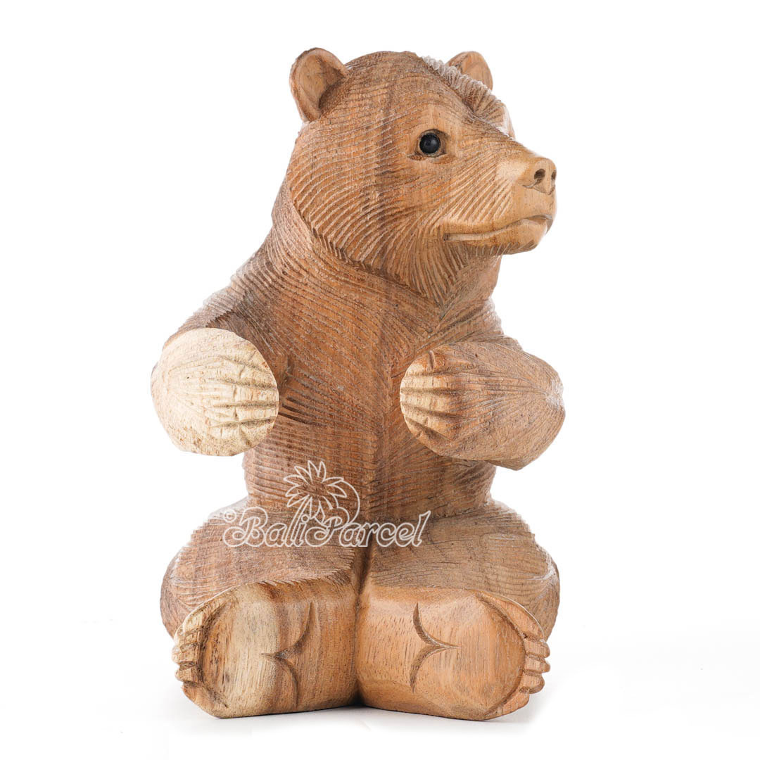 Wooden Bear Wine Bottle Holder, Handmade From Suar Wood