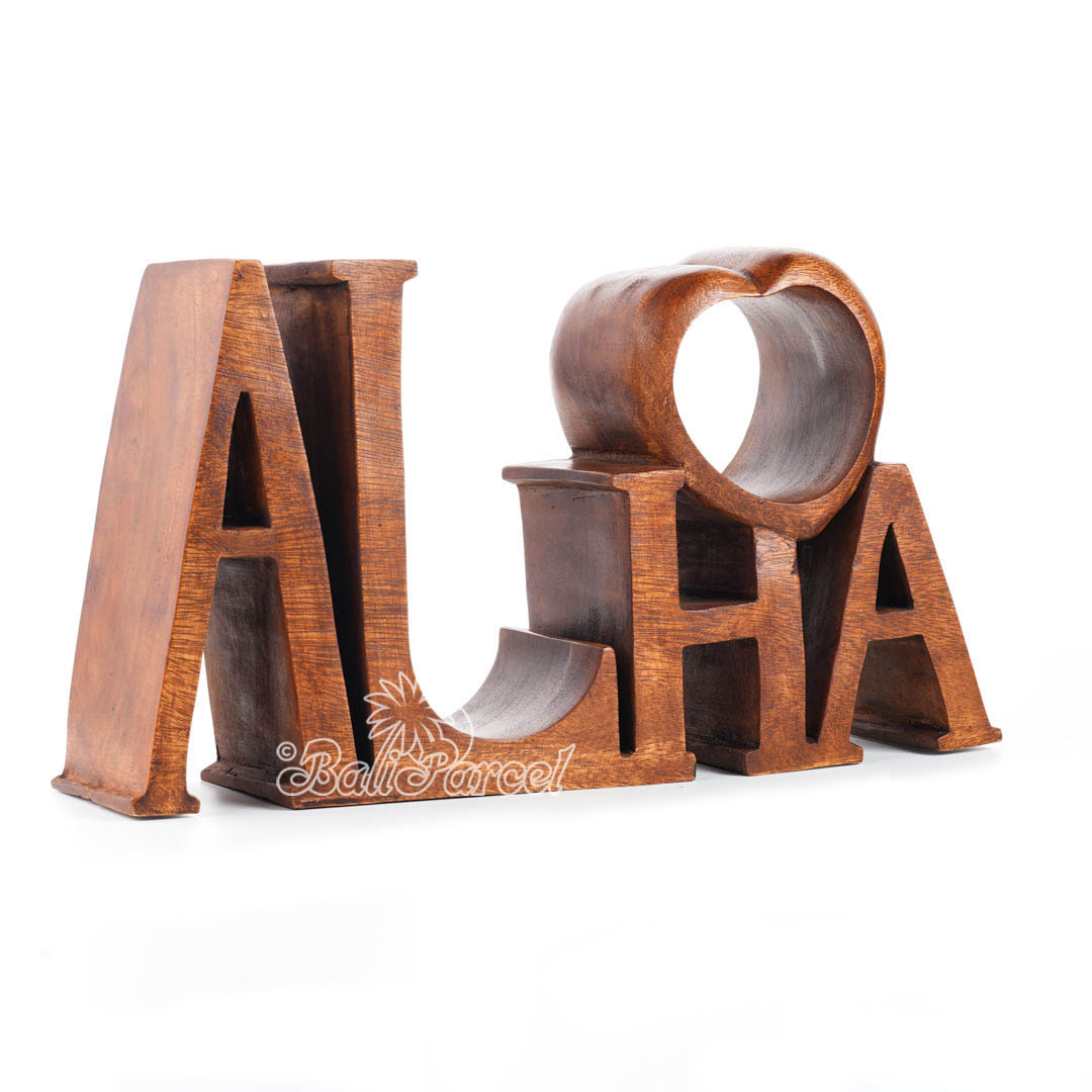Wooden Aloha Wine Bottle Holder, Handmade From Suar Wood