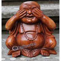 Wooden Buddha Happy, Hand Carved From Suar Wood