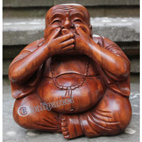 Wooden Buddha Happy, Hand Carved From Suar Wood