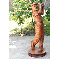 Wooden Statue Of Golfer, Handcrafted From Suar Wood