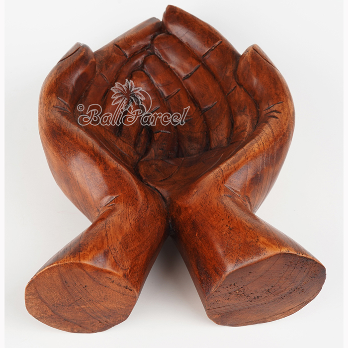 Wooden Fruit Basket Shaped Hand, Handmade From Hibiscus Wood