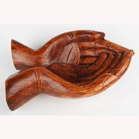 Wooden Fruit Basket Shaped Hand, Handmade From Hibiscus Wood
