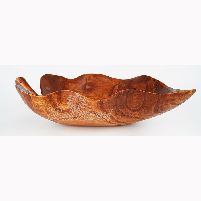 Wooden Leaf Shaped Fruit Basket, Handmade Fron Hibiscus Wood