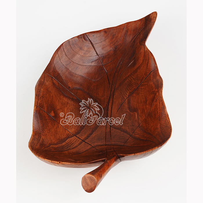 Wooden Leaf Shaped Fruit Basket, Handmade Fron Hibiscus Wood