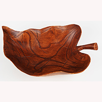 Wooden Leaf Shaped Fruit Basket, Handmade Fron Hibiscus Wood