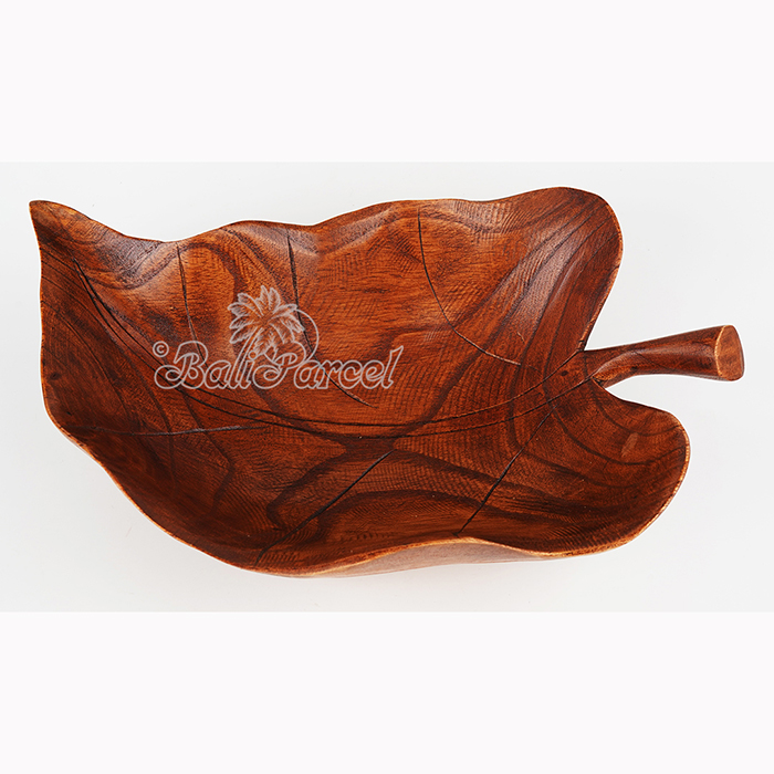 Wooden Leaf Shaped Fruit Basket, Handmade Fron Hibiscus Wood