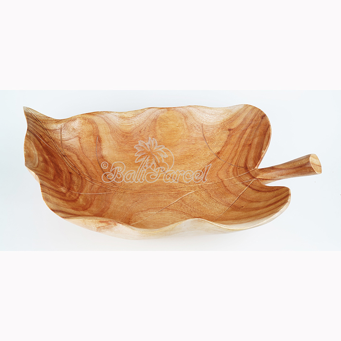 Wooden Leaf Shaped Fruit Basket, Handmade Fron Hibiscus Wood