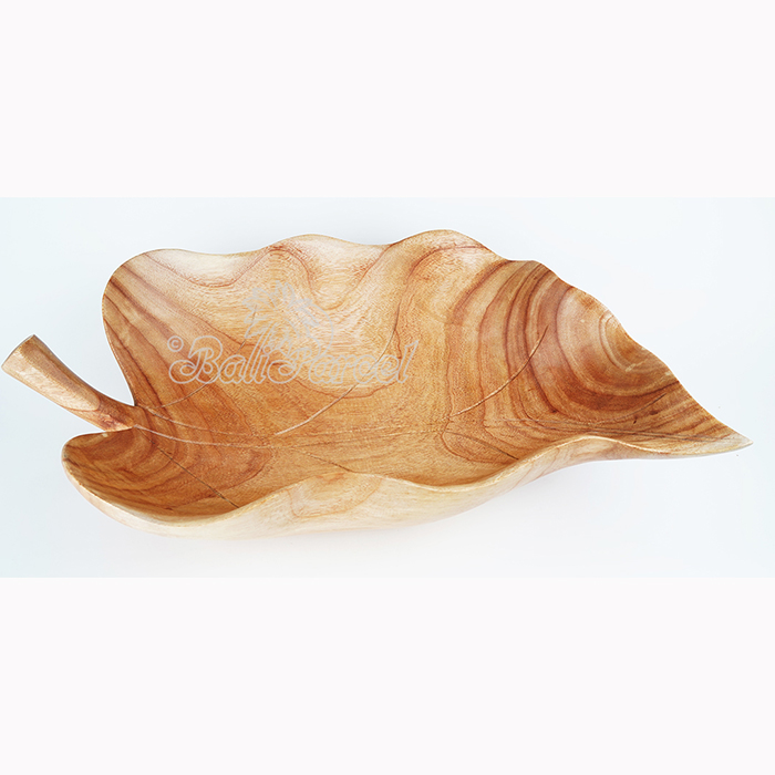 Wooden Leaf Shaped Fruit Basket, Handmade Fron Hibiscus Wood