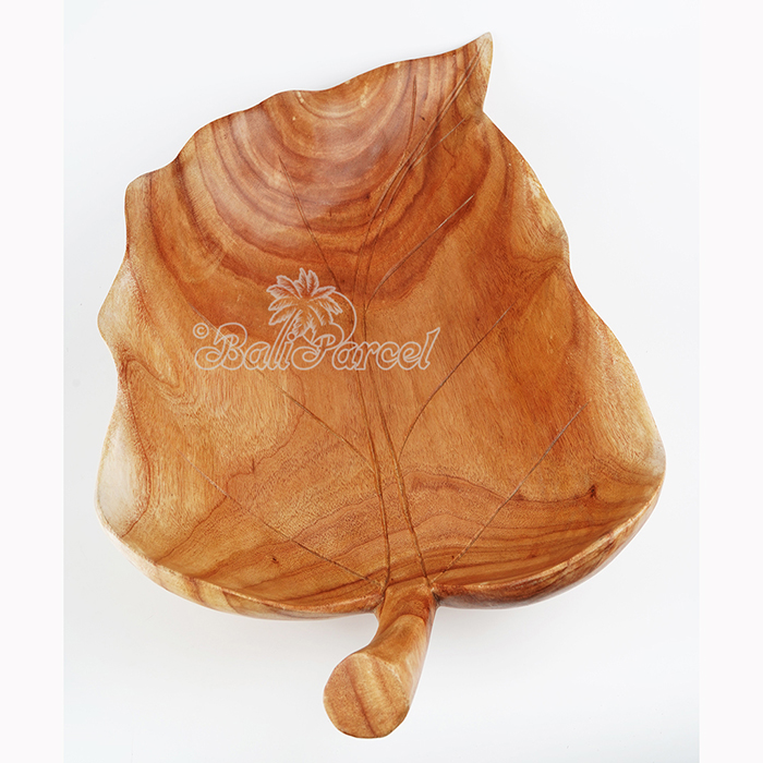 Wooden Leaf Shaped Fruit Basket, Handmade Fron Hibiscus Wood