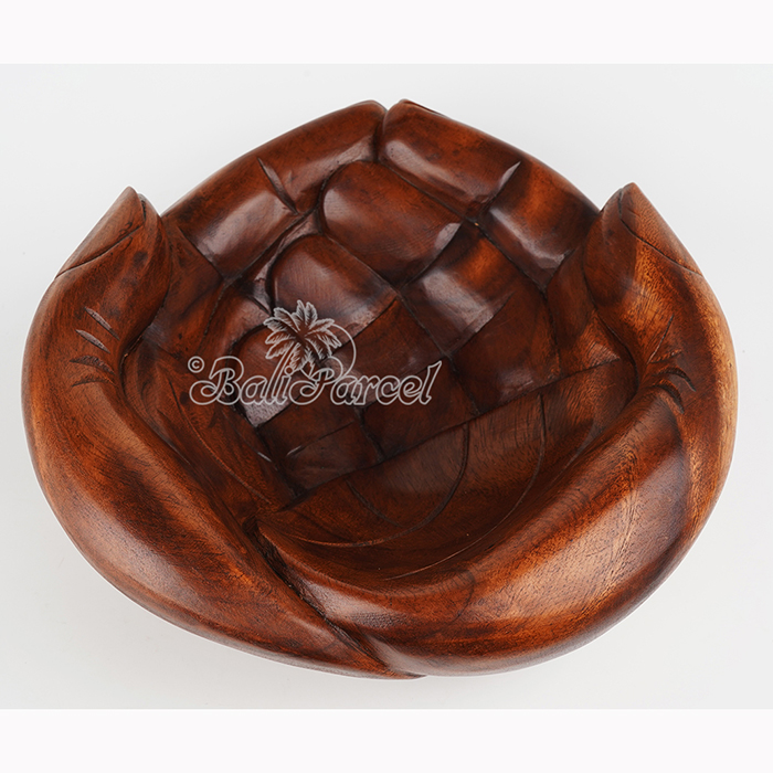 Wooden Fruit Basket Shaped Hand, Handmade From Hibiscus Wood