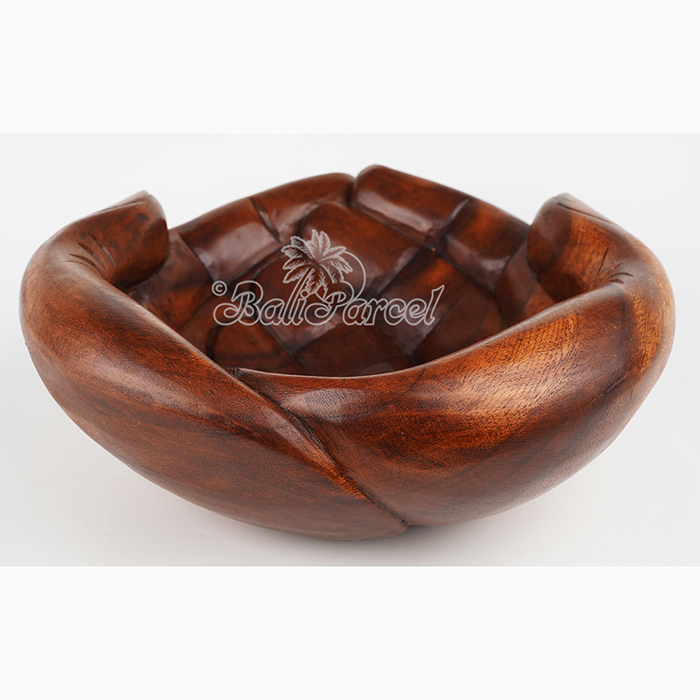Wooden Fruit Basket Shaped Hand, Handmade From Hibiscus Wood