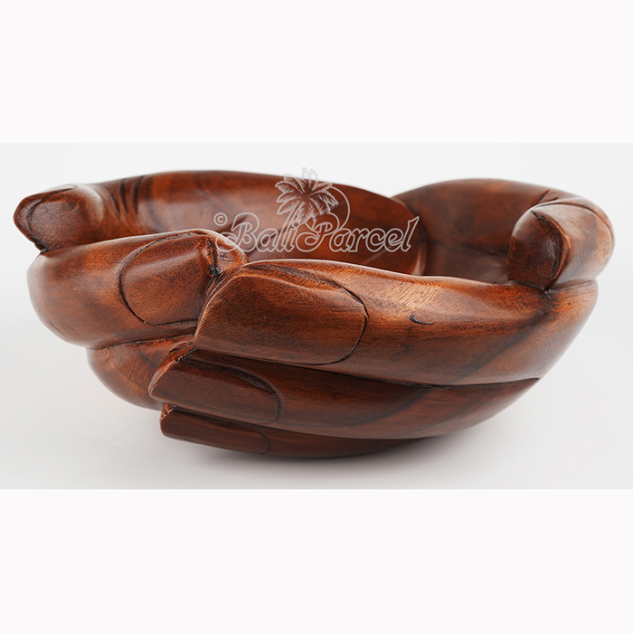 Wooden Fruit Basket Shaped Hand, Handmade From Hibiscus Wood