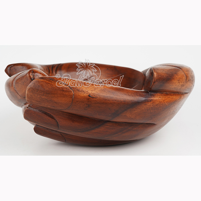 Wooden Fruit Basket Shaped Hand, Handmade From Hibiscus Wood