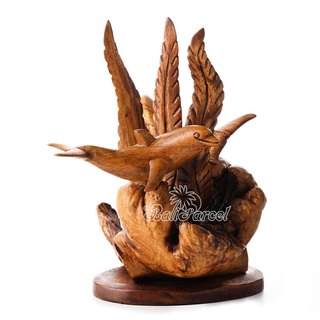 Wooden 2 Dolphin With Parasite Wood
