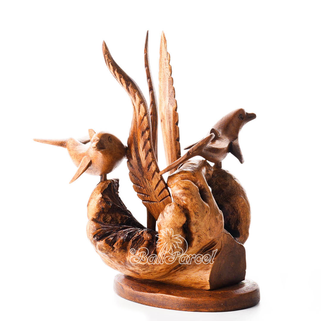 Wooden 2 Dolphin With Parasite Wood
