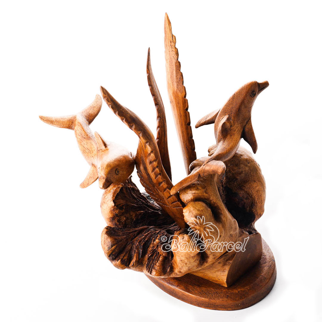Wooden 2 Dolphin With Parasite Wood