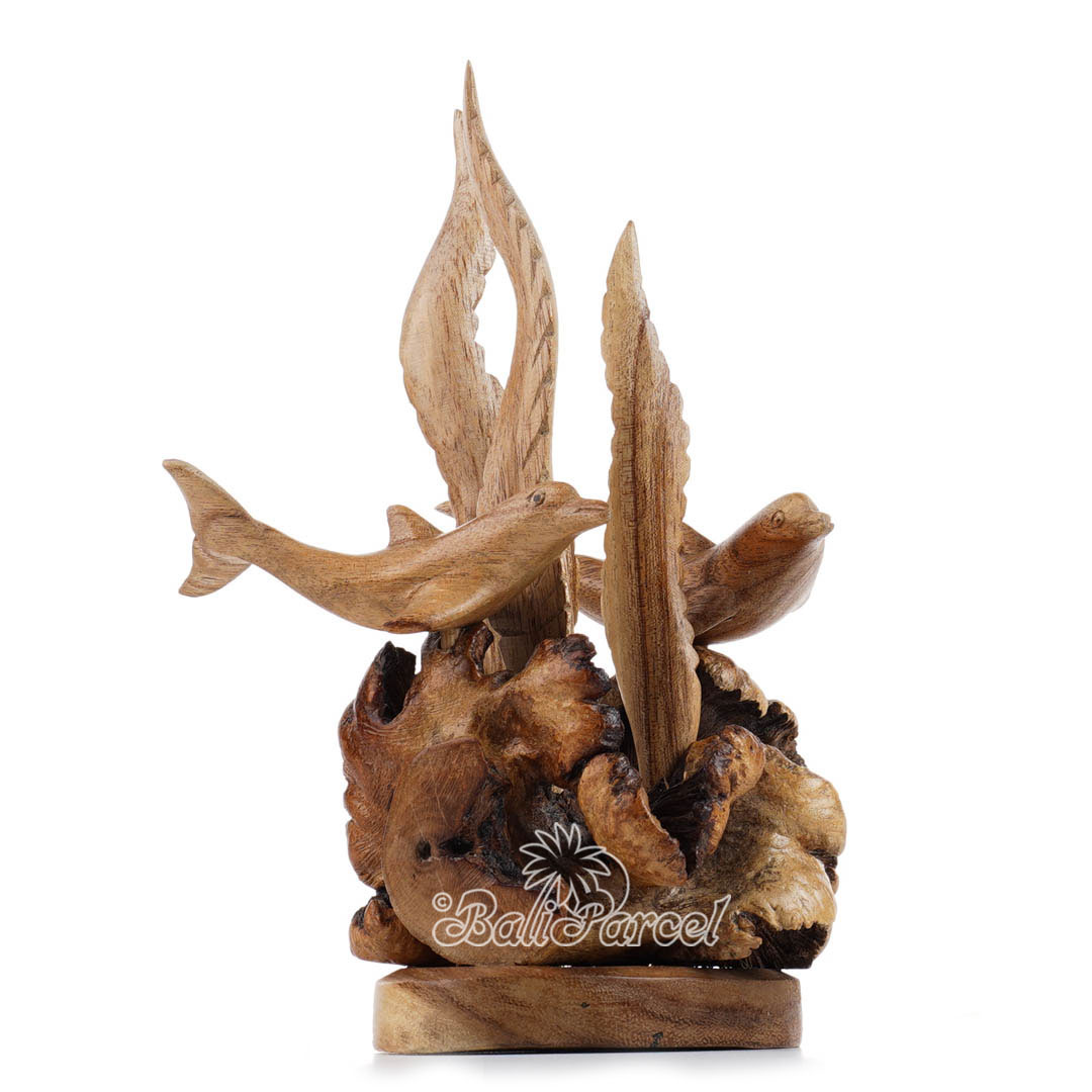Wooden 2 Dolphin With Parasite Wood