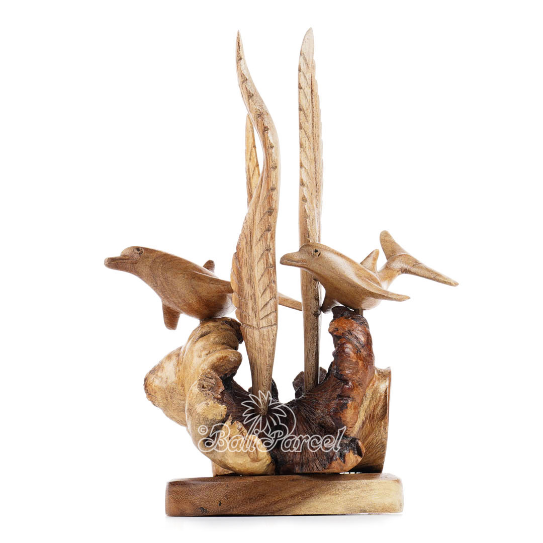 Wooden 2 Dolphin With Parasite Wood