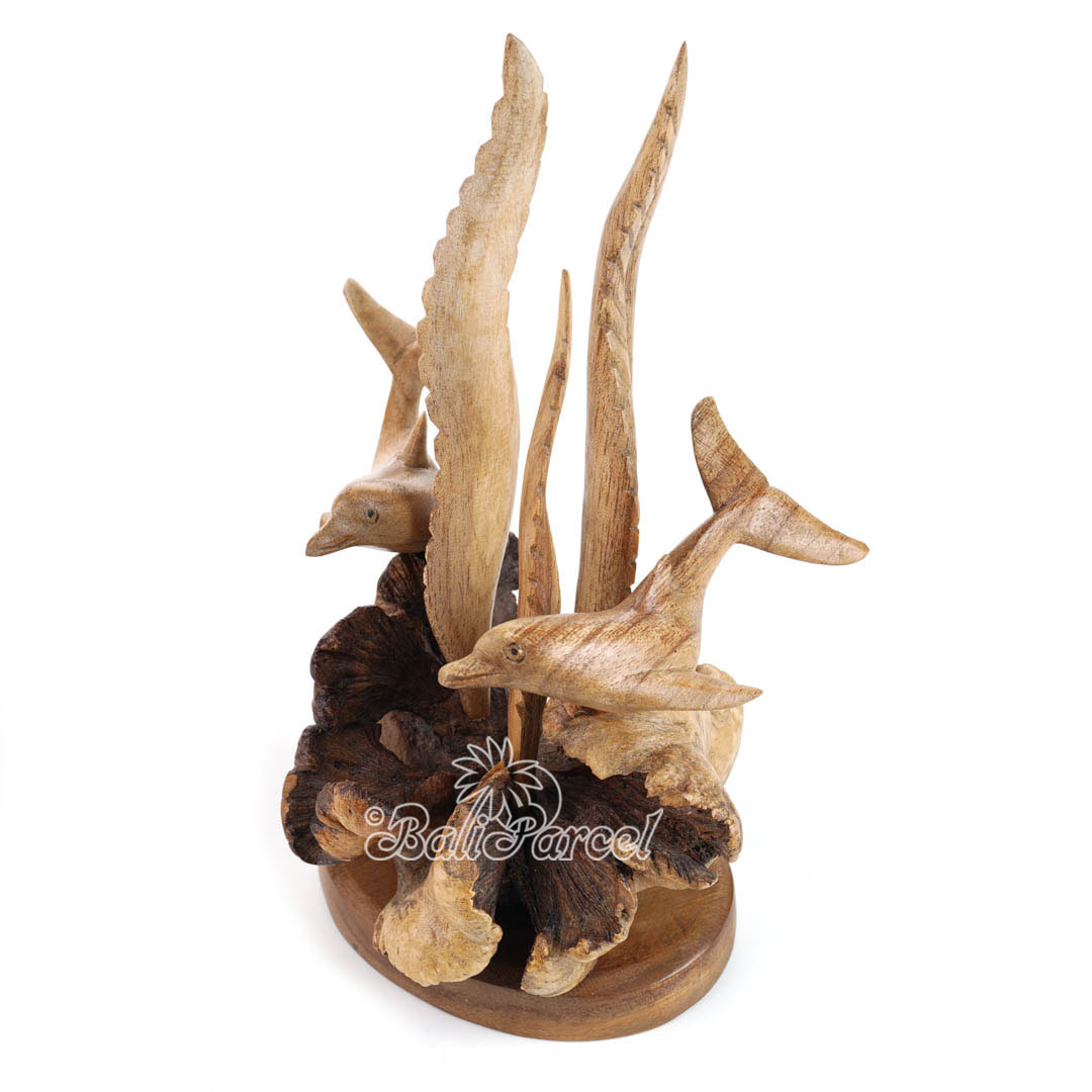 Wooden 2 Dolphin With Parasite Wood
