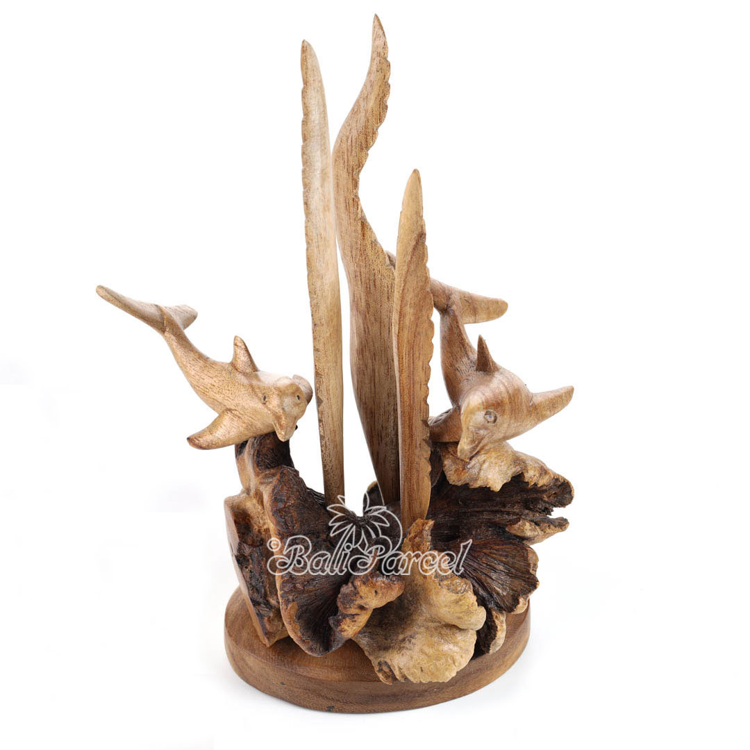 Wooden 2 Dolphin With Parasite Wood