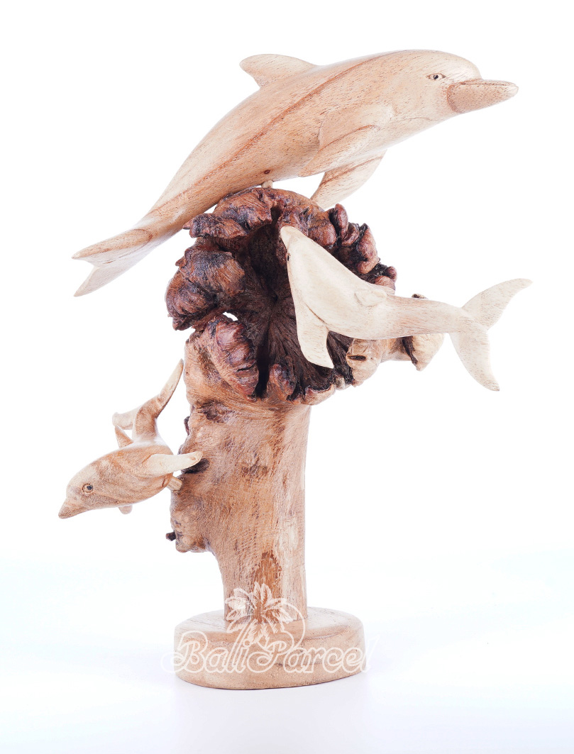 Wooden 3 Dolphins With Parasite Wood