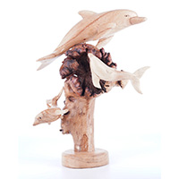 Wooden 3 Dolphins With Parasite Wood
