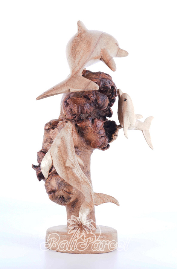 Wooden 3 Dolphins With Parasite Wood