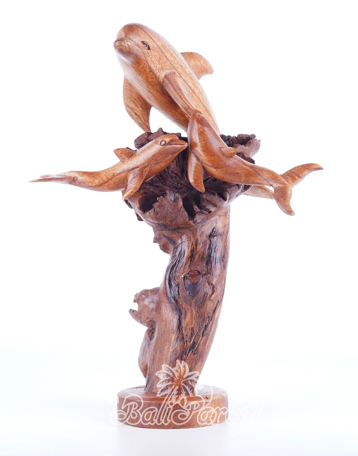 Wooden 3 Dolphins With Parasite Wood