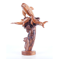 Wooden 3 Dolphins With Parasite Wood
