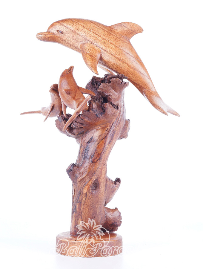 Wooden 3 Dolphins With Parasite Wood