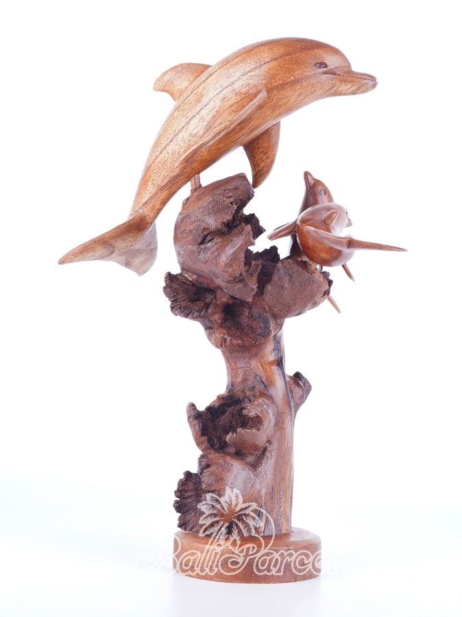 Wooden 3 Dolphins With Parasite Wood