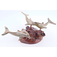 Wooden 3 Dolphins With Parasite Wood