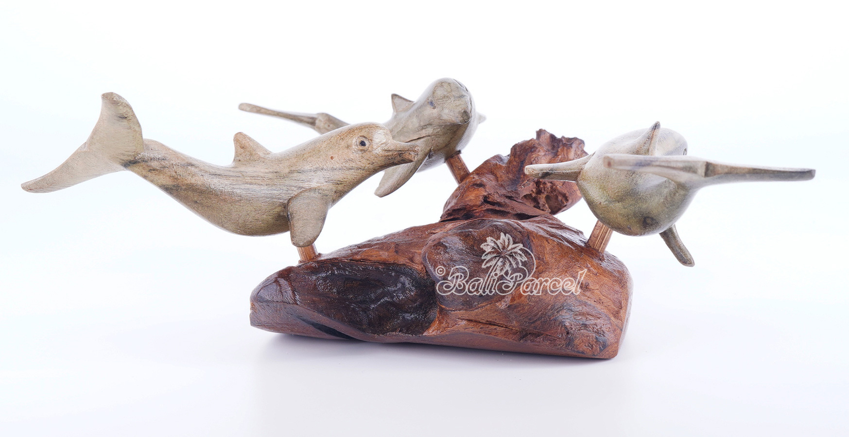 Wooden 3 Dolphins With Parasite Wood