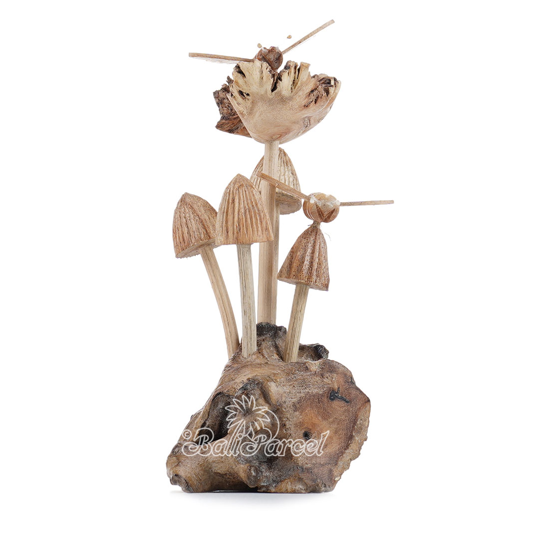 Wooden 2 Bee On Parasite With Mushrooms