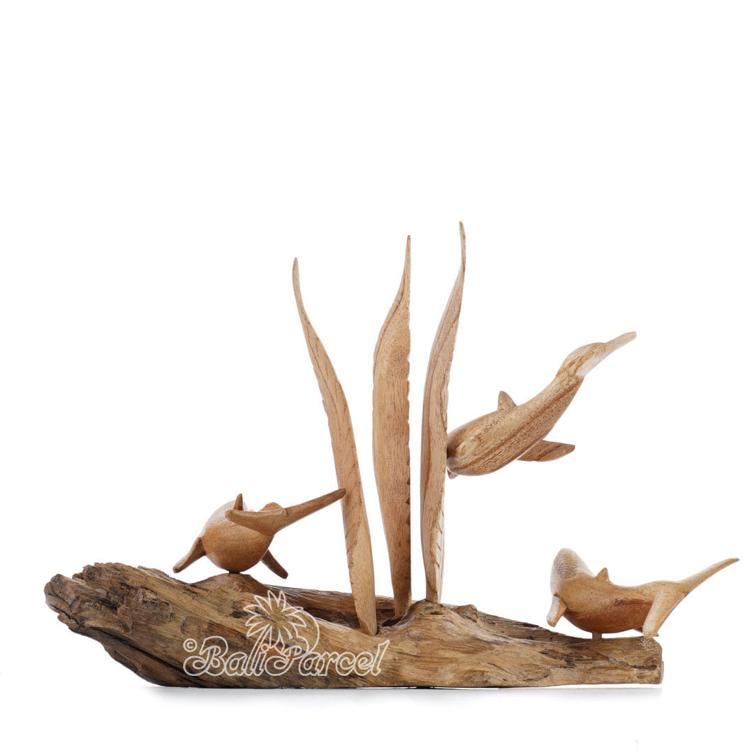 Wooden 3 Dolphins With Parasite Wood