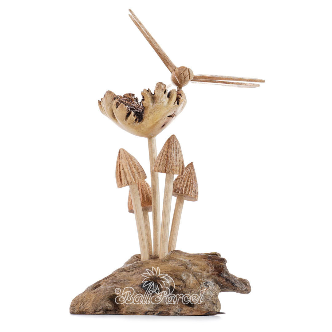 Wooden Dragonfly On Top Parasite With Mushrooms