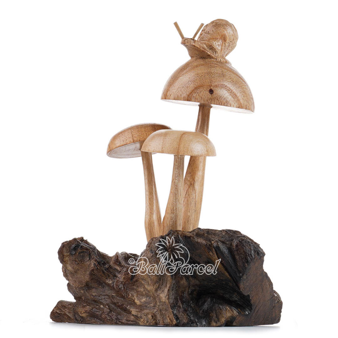 Wooden Snail On Top Mushroom Wood