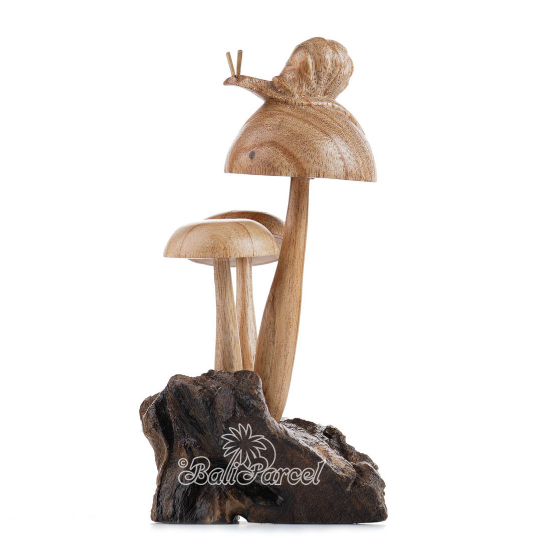Wooden Snail On Top Mushroom Wood