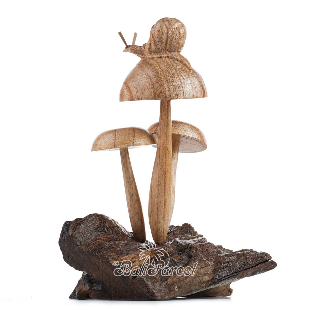 Wooden Snail On Top Mushroom Wood