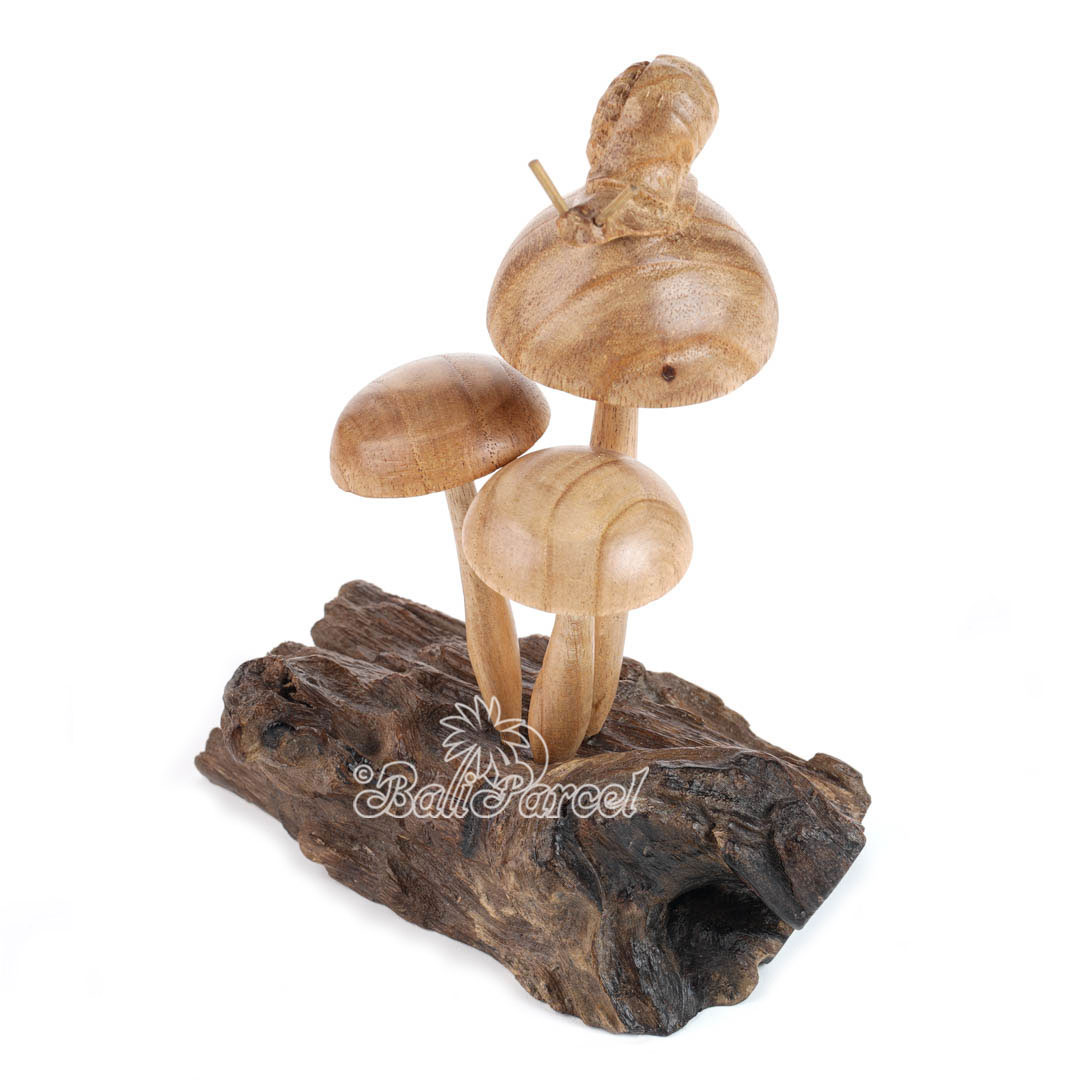 Wooden Snail On Top Mushroom Wood