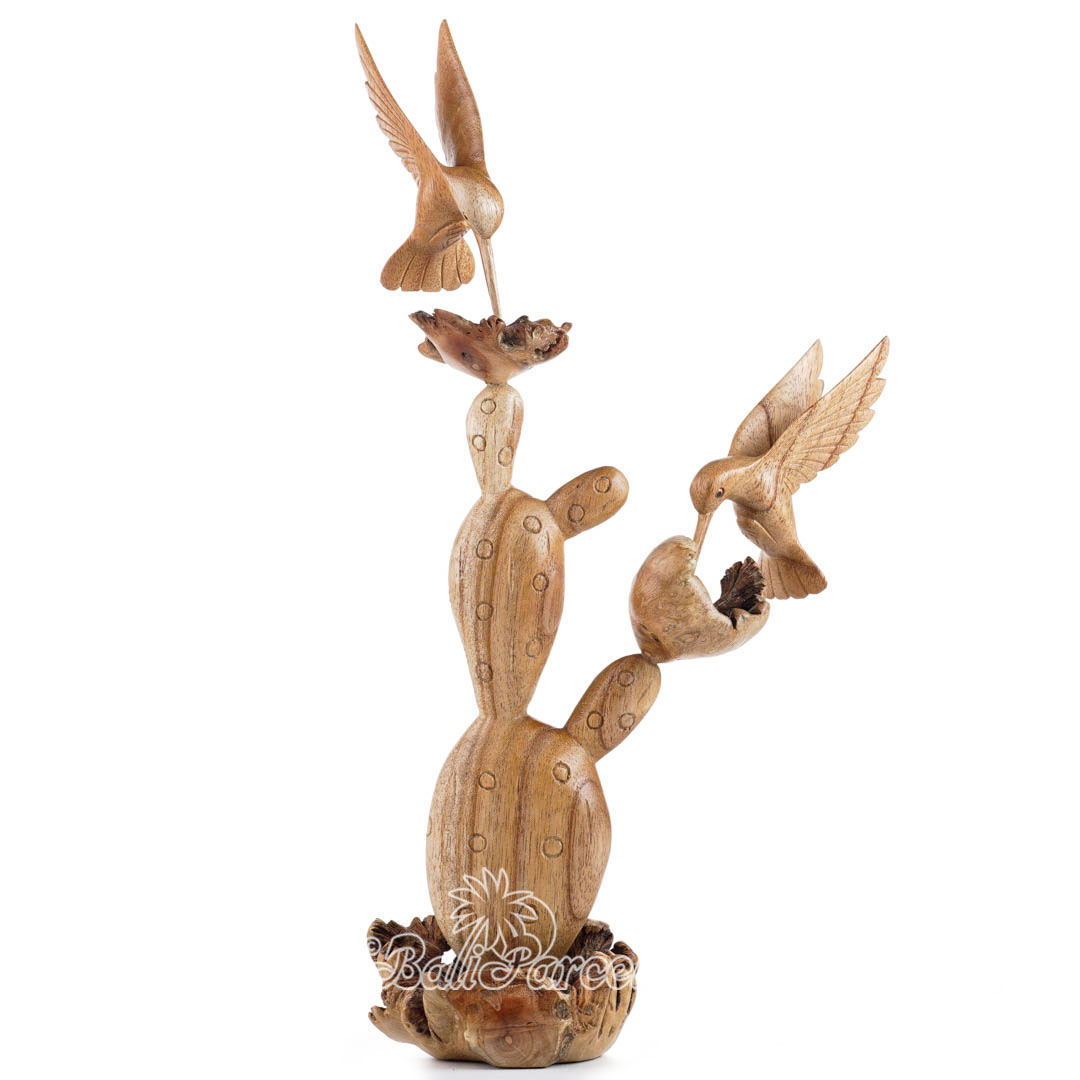 Wooden 2 Humming Bird On Cactus With Parasite Wood