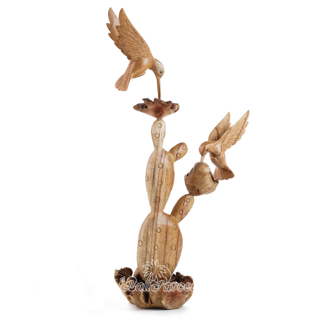 Wooden 2 Humming Bird On Cactus With Parasite Wood