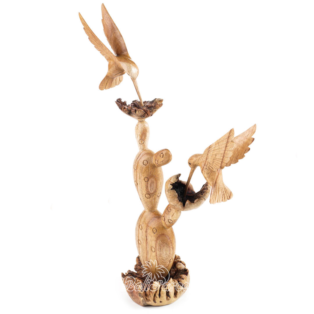 Wooden 2 Humming Bird On Cactus With Parasite Wood